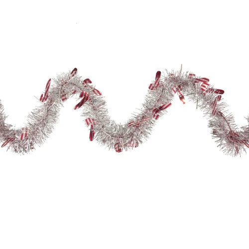 Northlight Christmas Candy Cane Wrapped Tinsel Garland - 50' X 3" - Silver And Red - Unlit 3 Northlight Christmas Candy Cane Wrapped Tinsel Garland - 50' X 3" - Silver And Red - Unlit