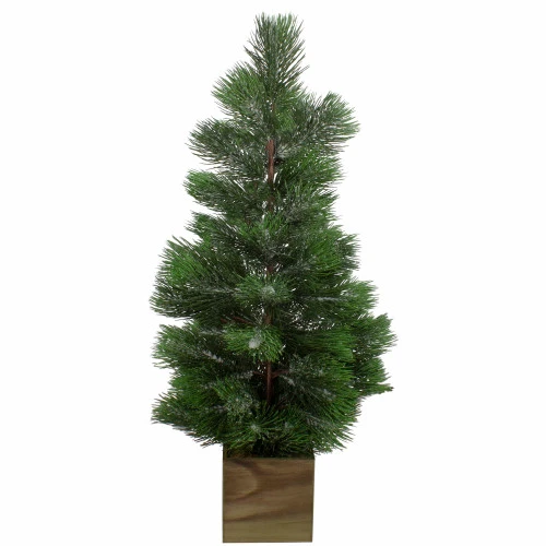 3' Snowy Pine Artificial Christmas Tree In Wooden Pot - Unlit 3 3' Snowy Pine Artificial Christmas Tree In Wooden Pot - Unlit