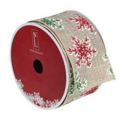 Red And Green Snowflake Burlap Christmas Wired Craft Ribbon 2.5" X 16 Yards -Christmas Decor Sale northlight ky28061 2 84854.1642550416