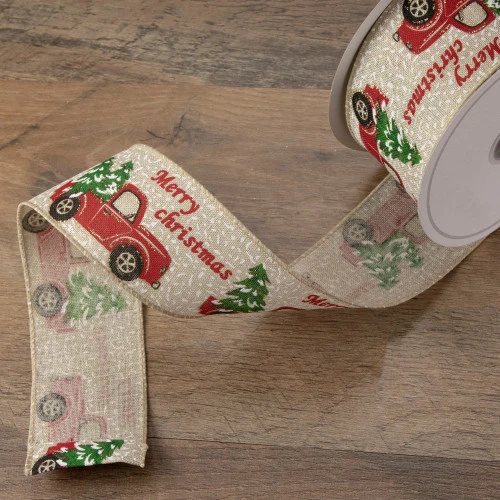 Northlight Green And Red Vintage Trucks With Christmas Trees Wired Craft Ribbon 2.5" X 16 Yards 4 Northlight Green And Red Vintage Trucks With Christmas Trees Wired Craft Ribbon 2.5" X 16 Yards - Image 2