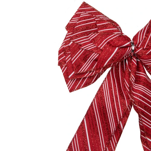 Northlight 48" X 10" Red And White Striped 16 Loop Christmas Bow Decoration 5 Northlight 48" X 10" Red And White Striped 16 Loop Christmas Bow Decoration - Image 3