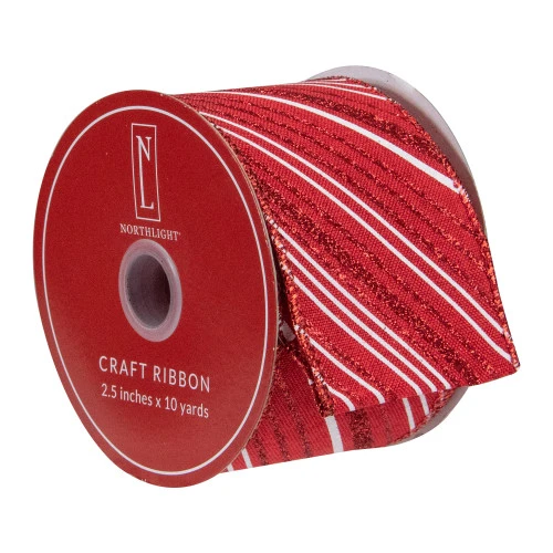 Northlight Red And White Striped Christmas Wired Craft Ribbon 2.5" X 10 Yards 5 Northlight Red And White Striped Christmas Wired Craft Ribbon 2.5" X 10 Yards - Image 3