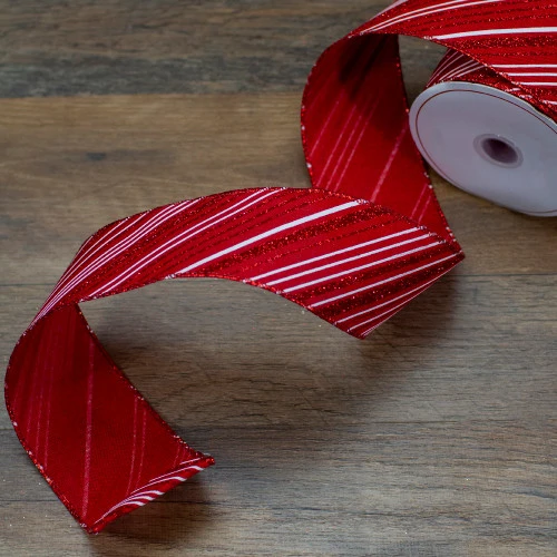 Northlight Red And White Striped Christmas Wired Craft Ribbon 2.5" X 10 Yards 4 Northlight Red And White Striped Christmas Wired Craft Ribbon 2.5" X 10 Yards - Image 2