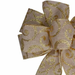 Northlight Burlap Glitter Scroll 6-Loop Christmas Bow Decoration - 9" X 14" - Brown And Gold -Christmas Decor Sale northlight ky91463 1 29270.1608347579