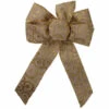 Northlight Burlap Glitter Scroll 6-Loop Christmas Bow Decoration - 9" X 14" - Brown And Gold