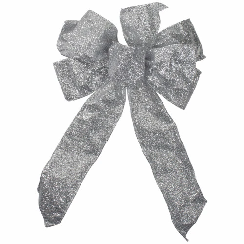 Northlight Glittered 6-Loop Christmas Bow Decoration - 9" X 14" - Silver 3 Northlight Glittered 6-Loop Christmas Bow Decoration - 9" X 14" - Silver