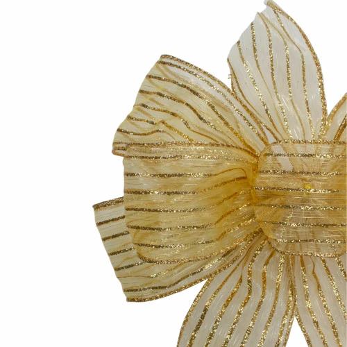 Northlight Glitter Striped 6-Loop Christmas Bow Decoration - 9" X 14" - Gold 5 Northlight Glitter Striped 6-Loop Christmas Bow Decoration - 9" X 14" - Gold - Image 3