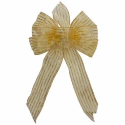 Northlight Glitter Striped 6-Loop Christmas Bow Decoration - 9" X 14" - Gold