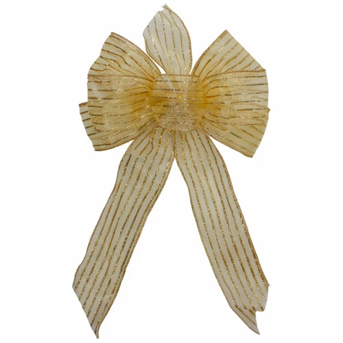 Northlight Glitter Striped 6-Loop Christmas Bow Decoration - 9" X 14" - Gold 3 Northlight Glitter Striped 6-Loop Christmas Bow Decoration - 9" X 14" - Gold