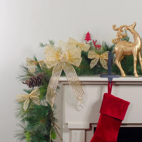 Northlight Glitter Striped 2-Loop Christmas Bow Decorations - 5.5" - Gold - Pack Of 6 4 Northlight Glitter Striped 2-Loop Christmas Bow Decorations - 5.5" - Gold - Pack Of 6 - Image 2