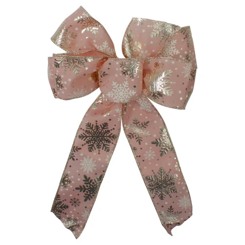 Northlight Shiny Snowflake 6-Loop Christmas Bow Decoration - 9" X 14" - Pink And Gold 3 Northlight Shiny Snowflake 6-Loop Christmas Bow Decoration - 9" X 14" - Pink And Gold