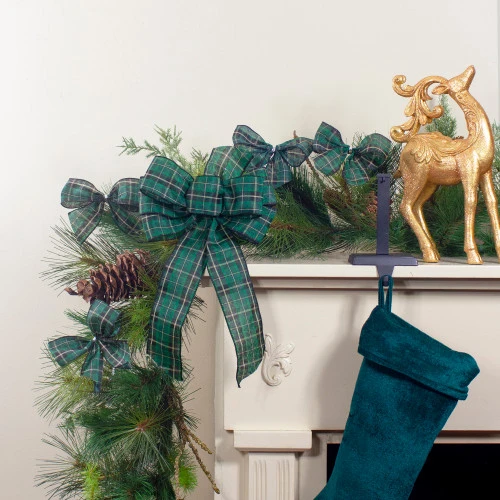 Northlight Plaid 6-Loop Christmas Bow Decoration - 9" X 14" - Black And Green 4 Northlight Plaid 6-Loop Christmas Bow Decoration - 9" X 14" - Black And Green - Image 2