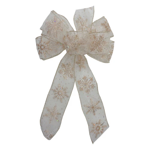 Northlight 14" X 9" Sheer And Gold Snowflake 6 Loop Christmas Bow Decoration 3 Northlight 14" X 9" Sheer And Gold Snowflake 6 Loop Christmas Bow Decoration