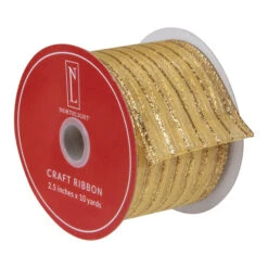 Northlight Gold Glitter Striped Christmas Wired Craft Ribbon 2.5" X 10 Yards -Christmas Decor Sale northlight ky91478 1 18210.1620236560