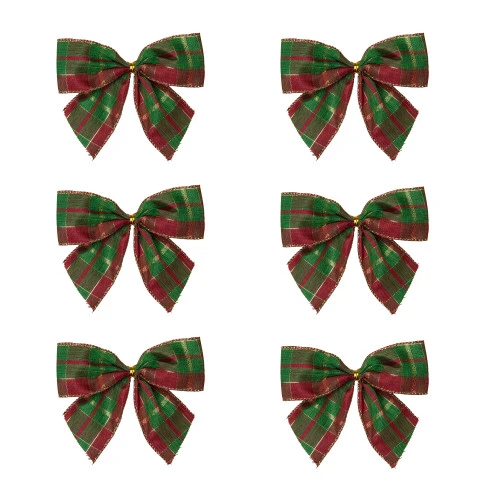 Northlight Plaid 2-Loop Christmas Bow Decorations - 5.5" - Red And Green - Pack Of 6 3 Northlight Plaid 2-Loop Christmas Bow Decorations - 5.5" - Red And Green - Pack Of 6