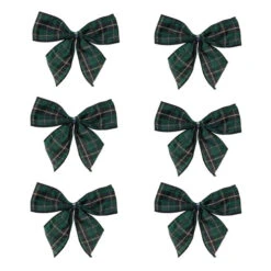 Northlight 2-Loop Christmas Bow Decorations - 5.5" - Green And Black - Pack Of 6