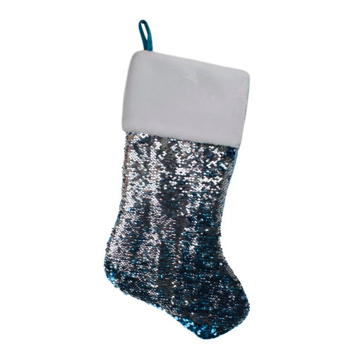 Northlight 22.75" Sky Blue And Silver Reversible Sequined Christmas Stocking With Faux Fur Cuff 5 Northlight 22.75" Sky Blue And Silver Reversible Sequined Christmas Stocking With Faux Fur Cuff - Image 3