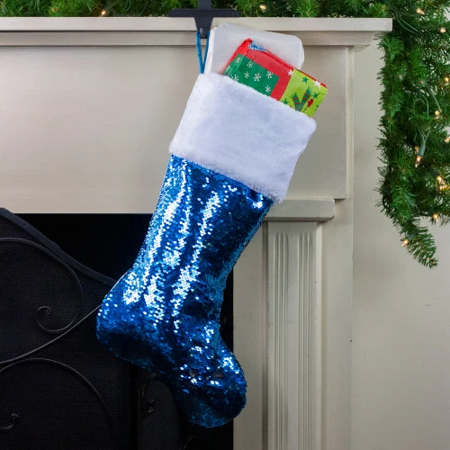 Northlight 22.75" Sky Blue And Silver Reversible Sequined Christmas Stocking With Faux Fur Cuff 4 Northlight 22.75" Sky Blue And Silver Reversible Sequined Christmas Stocking With Faux Fur Cuff - Image 2