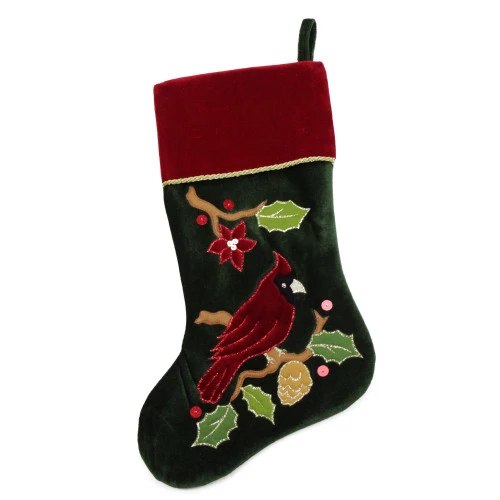 Northlight 20.5" Red And Green Cardinal Embroidered Christmas Stocking 5 Northlight 20.5" Red And Green Cardinal Embroidered Christmas Stocking - Image 3