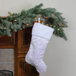 Northlight 20.5" Iridescent Glitter Snowflake Print Christmas Stocking With Faux Fur Cuff -Christmas Decor Sale northlight l85453 2 37572.1665610423