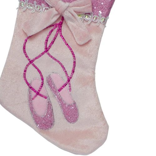 Northlight 14" Pink And Silver Ballerina Shoes Christmas Stocking With Glitter Cuff And Bow 6 Northlight 14" Pink And Silver Ballerina Shoes Christmas Stocking With Glitter Cuff And Bow - Image 4