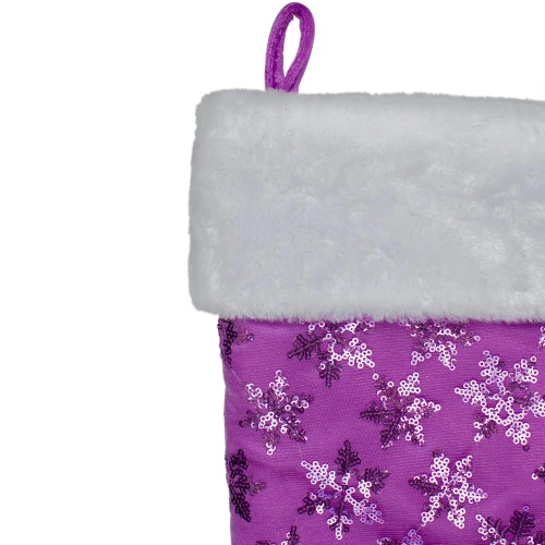 Northlight 19" Purple Sequin Snowflake Christmas Stocking With White Faux Fur Cuff 5 Northlight 19" Purple Sequin Snowflake Christmas Stocking With White Faux Fur Cuff - Image 3