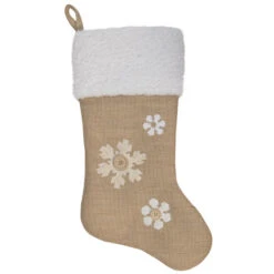 Northlight 20.5" Beige And Ivory Snowflake Embroidered Christmas Stocking