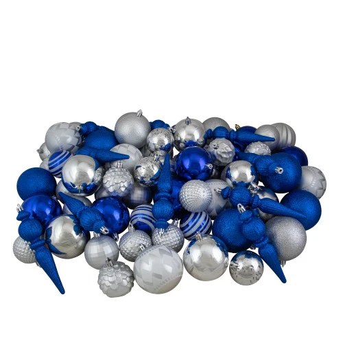Northlight 75ct Blue And Silver Shatterproof 3-Finish Christmas Ball Ornaments 3 Northlight 75ct Blue And Silver Shatterproof 3-Finish Christmas Ball Ornaments