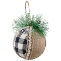 Northlight Set Of 4 Black And White Plaid With Burlap Christmas Ball Ornaments 6" (152mm) -Christmas Decor Sale northlight lj28007 2 78164.1589798057