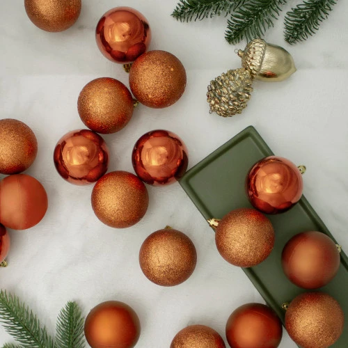 24ct Orange Shatterproof 4-Finish Christmas Ball Ornaments 2.5" (60mm) 4 24ct Orange Shatterproof 4-Finish Christmas Ball Ornaments 2.5" (60mm) - Image 2