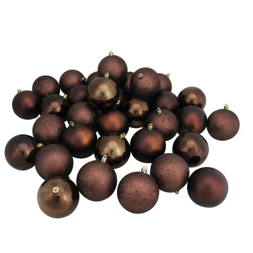 Northlight 32ct Brown Shatterproof 4-Finish Christmas Ball Ornaments 3.25" (80mm) 4 Northlight 32ct Brown Shatterproof 4-Finish Christmas Ball Ornaments 3.25" (80mm) - Image 2