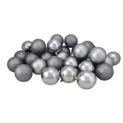 Northlight 32ct Pewter Gray Shatterproof 4-Finish Christmas Ball Ornaments 3.25" (80mm)