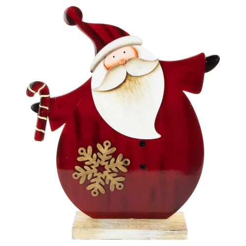 Santa With Candy Cane And Snowflake Wooden Christmas Decoration - 12" 3 Santa With Candy Cane And Snowflake Wooden Christmas Decoration - 12"