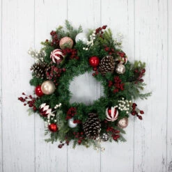 Northlight Ornaments And Pinecones Artificial Pine Christmas Wreath - Unlit - 28" -Christmas Decor Sale northlight ll94322 on20wood20floor 10349.1685711696