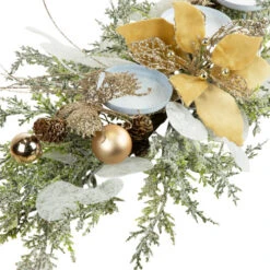 Glittered Poinsettia And Ornaments Christmas Pillar Candle Holder - 24" -Christmas Decor Sale northlight ll94327 05 42238.1726019801