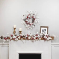 Northlight Berries And Snowflakes Artificial Christmas Garland - 6' X 8" - Red And White - Unlit -Christmas Decor Sale northlight ll94330 ll94332 styled 01 74825.1726019801
