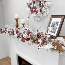 Northlight Berries And Snowflakes Artificial Christmas Garland - 6' X 8" - Red And White - Unlit -Christmas Decor Sale northlight ll94330 styled 01 02248.1726019801