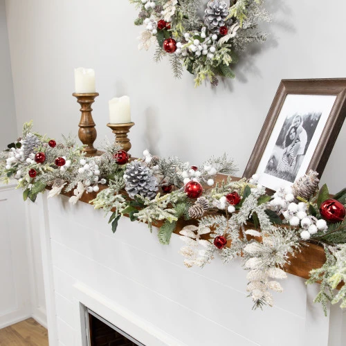 Frosted Pinecones And Berries Artificial Christmas Garland - 6' X 8" - Unlit 4 Frosted Pinecones And Berries Artificial Christmas Garland - 6' X 8" - Unlit - Image 2