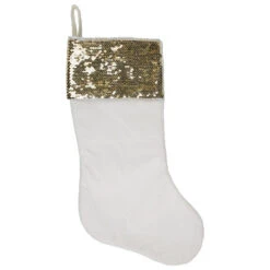 Northlight 20" Gold And White Reversible Sequin Cuff Christmas Stocking