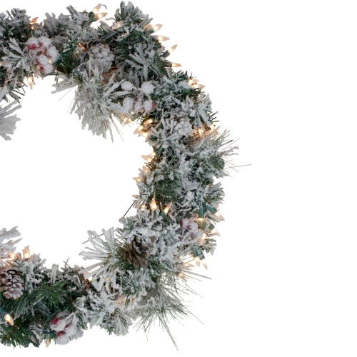 Northlight Pre-lit Heavily Flocked Pine Artificial Christmas Wreath - 24" - Clear Lights 4 Northlight Pre-lit Heavily Flocked Pine Artificial Christmas Wreath - 24" - Clear Lights - Image 2