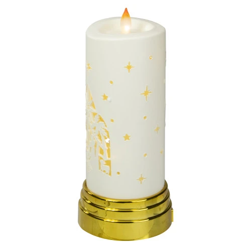 9" Gold And White Nativity Scene Flameless Candle 5 9" Gold And White Nativity Scene Flameless Candle - Image 3