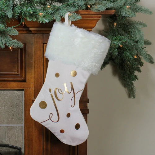 Northlight 19" Ivory White And Gold "Joy" Christmas Stocking With White Faux Fur Cuff 4 Northlight 19" Ivory White And Gold "Joy" Christmas Stocking With White Faux Fur Cuff - Image 2