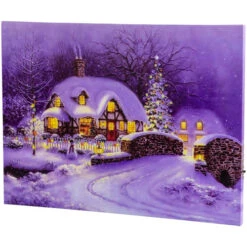 Northlight Fiber Optic And LED Lighted Snowy Christmas House Canvas Wall Art 12" X 15.75"