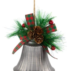 Northlight Bells With Pine Sprigs And Plaid Bow Christmas Ornaments - 7" - Silver - Set Of 2 -Christmas Decor Sale northlight nj96013 03 93758.1721868330