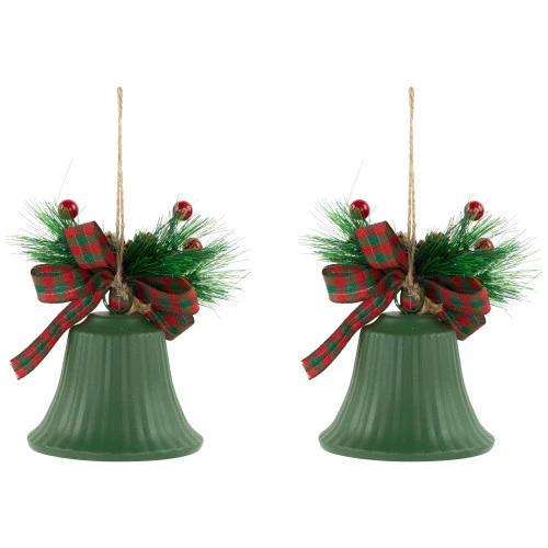 Northlight Christmas Bells With Pinecones And Plaid Bow Ornaments - 7" - Green - Set Of 2 10 Northlight Christmas Bells With Pinecones And Plaid Bow Ornaments - 7" - Green - Set Of 2 - Image 8