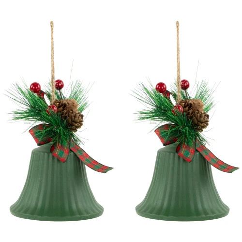 Northlight Christmas Bells With Pinecones And Plaid Bow Ornaments - 7" - Green - Set Of 2 7 Northlight Christmas Bells With Pinecones And Plaid Bow Ornaments - 7" - Green - Set Of 2 - Image 5