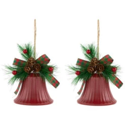Northlight Bells With Pine Sprigs And Bow Christmas Ornaments- 7" - Red - Set Of 2 -Christmas Decor Sale northlight nj96015 02 68047.1721868330