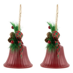 Northlight Bells With Pine Sprigs And Bow Christmas Ornaments- 7" - Red - Set Of 2 -Christmas Decor Sale northlight nj96015 05 99787.1721868333