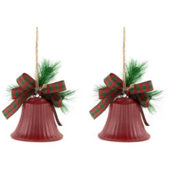 Northlight Bells With Pine Sprigs And Bow Christmas Ornaments- 7" - Red - Set Of 2 -Christmas Decor Sale northlight nj96015 06 20229.1721868334