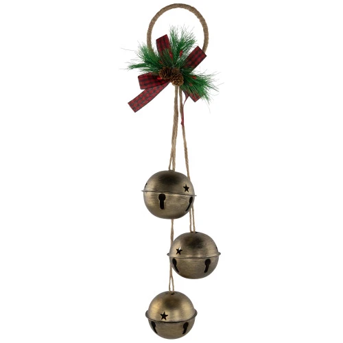 Northlight Jingle Bells With Plaid Bow Hanging Christmas Decoration - 20" - Gold 4 Northlight Jingle Bells With Plaid Bow Hanging Christmas Decoration - 20" - Gold - Image 2